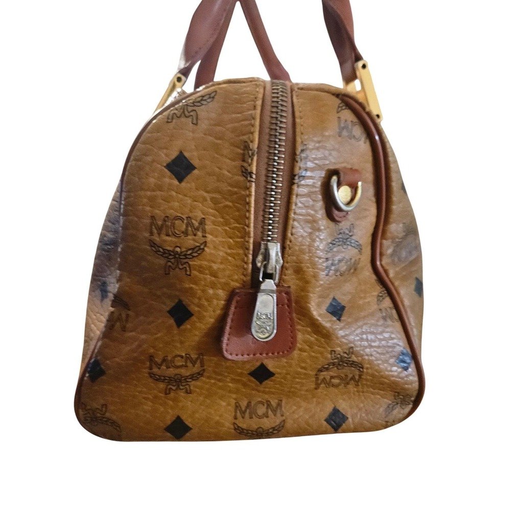 MCM Monogram Canvas Leather‎ Trim Boston Speedy Bag Brown Gold Vintage Luxury - Picture 3 of 7